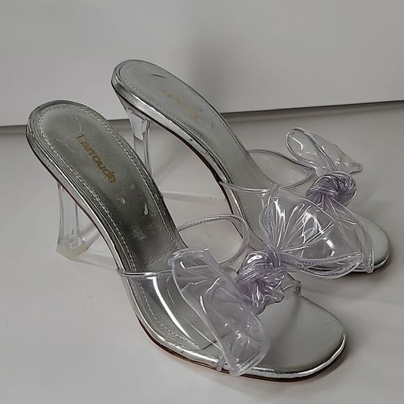 LARROUDE Mariah Mule bow sandals Clear Silver - Picture 5 of 12
